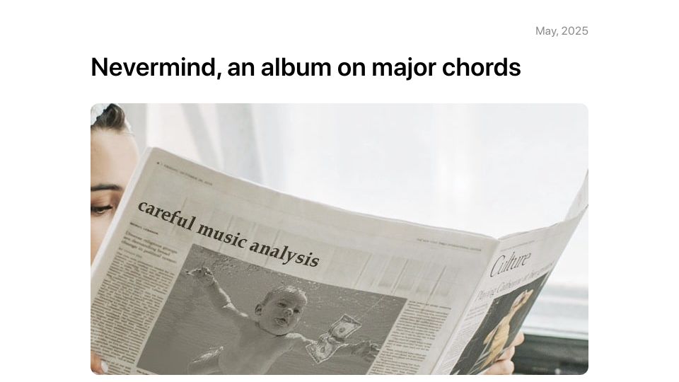 Screenshot of farina00.github.io: Nevermind, an album on major chords