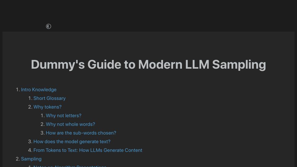 Screenshot of rentry.co: Dummy's Guide to Modern LLM Sampling