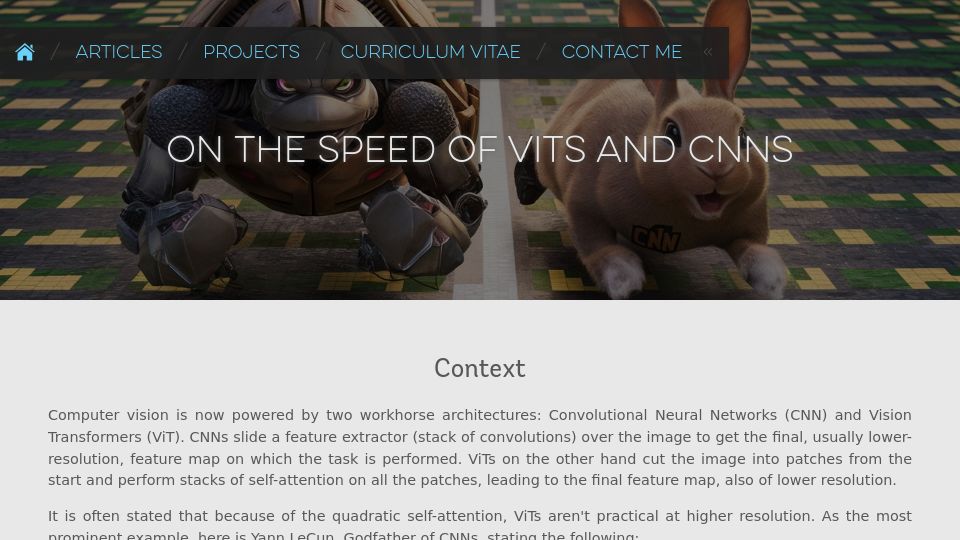 Screenshot of lucasb.eyer.be: The Speed of VITs and CNNs
