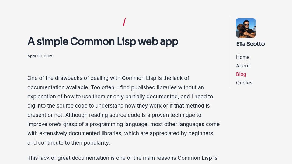 Screenshot of scotto.me: A simple Common Lisp web app
