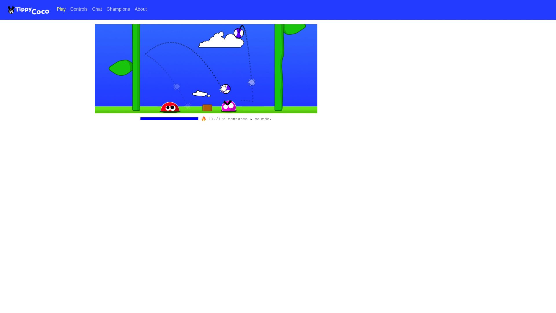 Screenshot of tippycoco.com: Tippy Coco: A Free, Open-Source Game Inspired by Slime Volleyball
