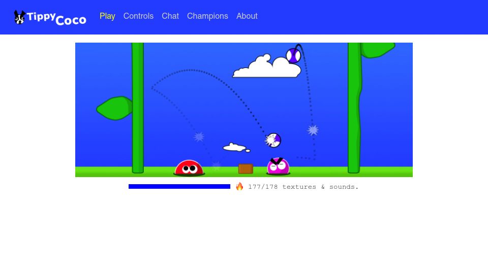 Screenshot of tippycoco.com: Tippy Coco: A Free, Open-Source Game Inspired by Slime Volleyball