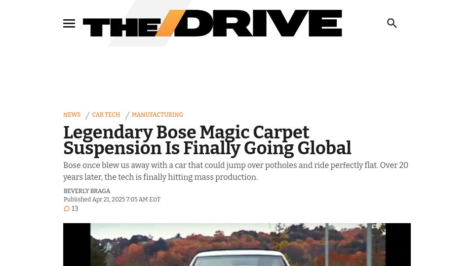 Screenshot of thedrive.com: Legendary Bose Magic Carpet Suspension Is Finally Going Global