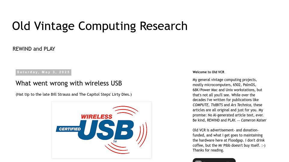 Screenshot of oldvcr.blogspot.com: What went wrong with wireless USB