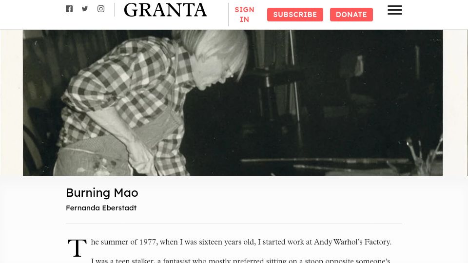 Screenshot of granta.com: Burning Mao
