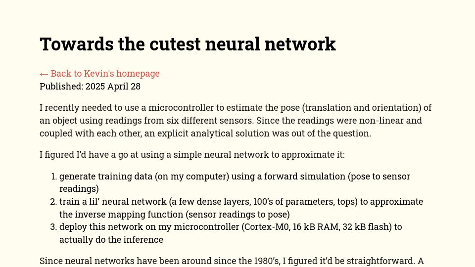 Screenshot of kevinlynagh.com: Towards the Cutest Neural Network