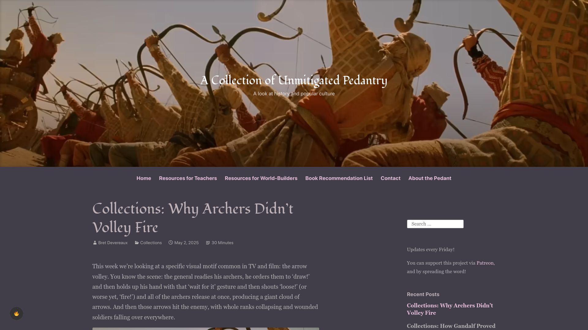Screenshot of acoup.blog: Why Archers Didn't Volley Fire