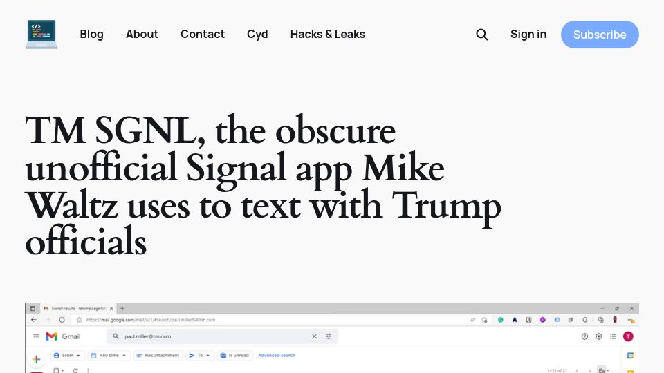 Screenshot of micahflee.com: Technical analysis of the Signal clone used by Trump officials