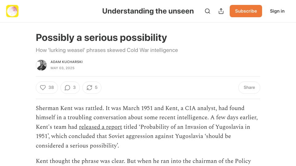 Screenshot of kucharski.substack.com: Possibly a Serious Possibility