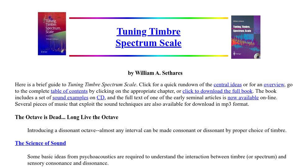 Screenshot of sethares.engr.wisc.edu: Tuning Timbre Spectrum Scale