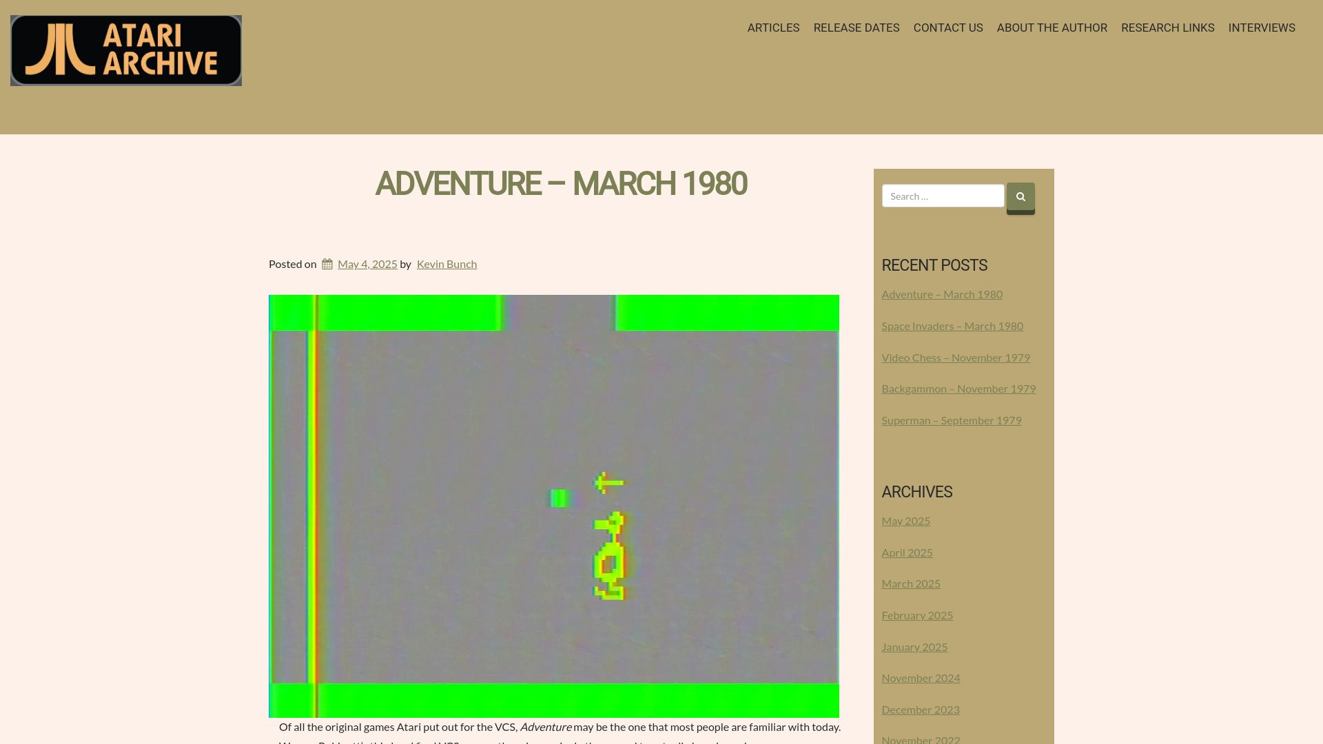 Screenshot of atariarchive.org: History of “Adventure” for the Atari 2600