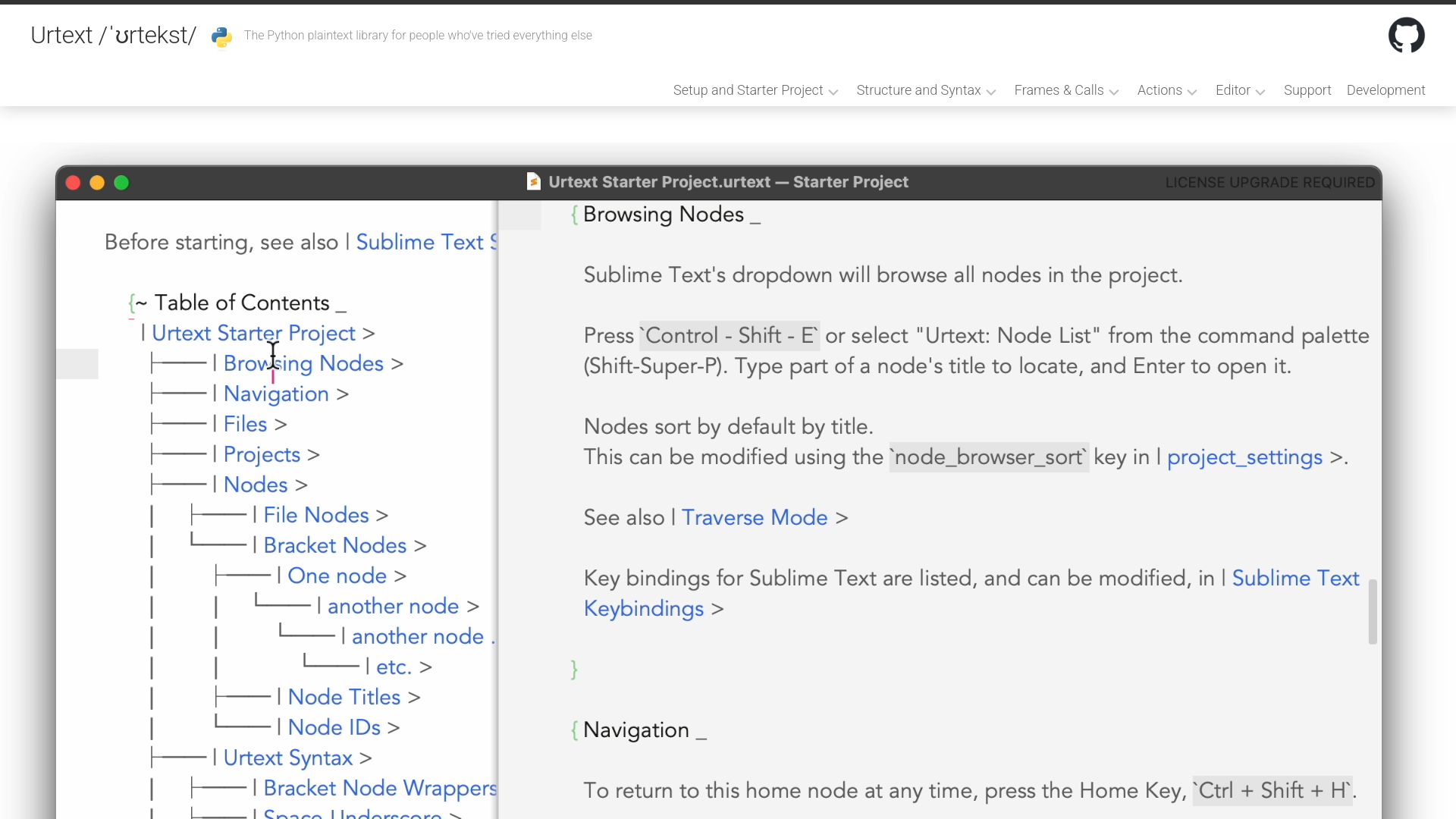 Screenshot of urtext.co: Urtext: The Python plaintext library for people who've tried everything else