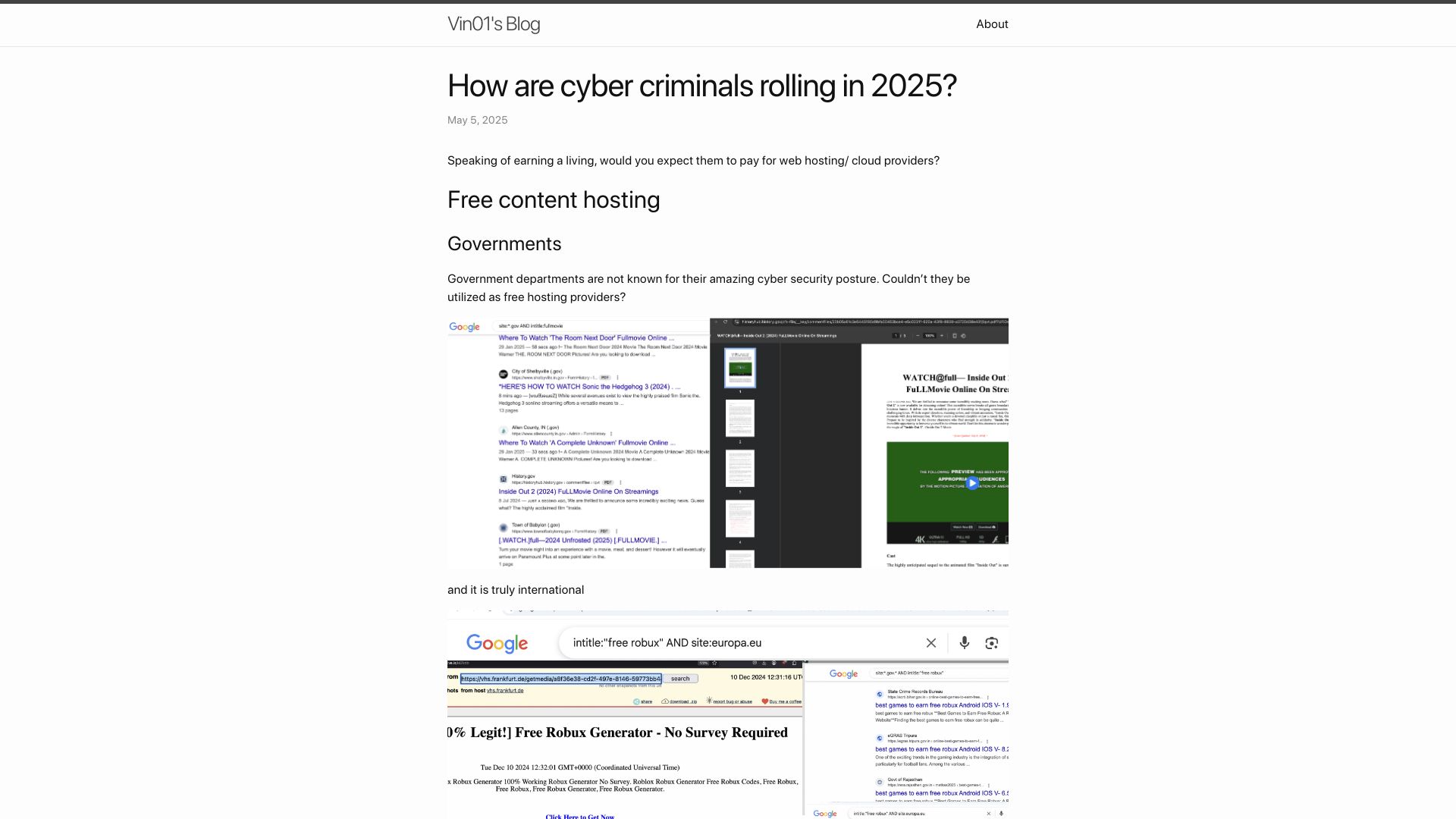 Screenshot of vin01.github.io: How are cyber criminals rolling in 2025?