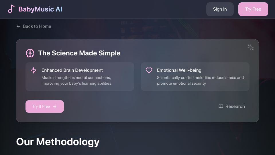 Screenshot of babymusic.ai: Infants and Babies can become pitch-perfect with early exposure to certain music