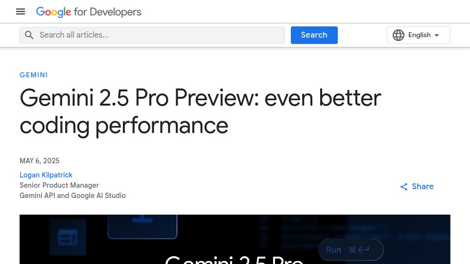 Screenshot of developers.googleblog.com: Gemini 2.5 Pro Preview