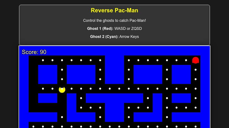 Screenshot of reverse-pacman.staticrun.app: Show HN: Reverse Pac-Man