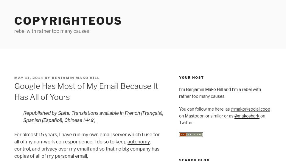Screenshot of mako.cc: Google has most of my email because it has all of yours (2014)