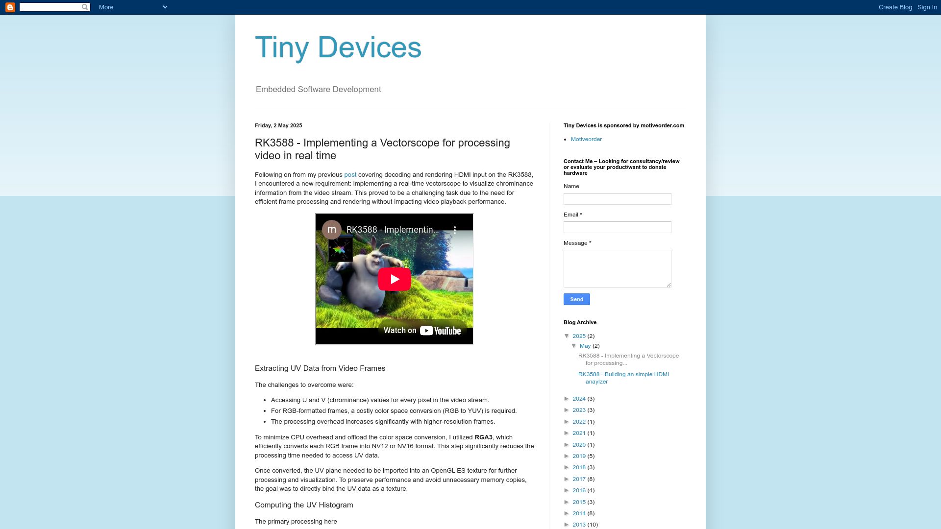 Screenshot of jas-hacks.blogspot.com: RK3588 – Implementing a Vectorscope for processing video in real time