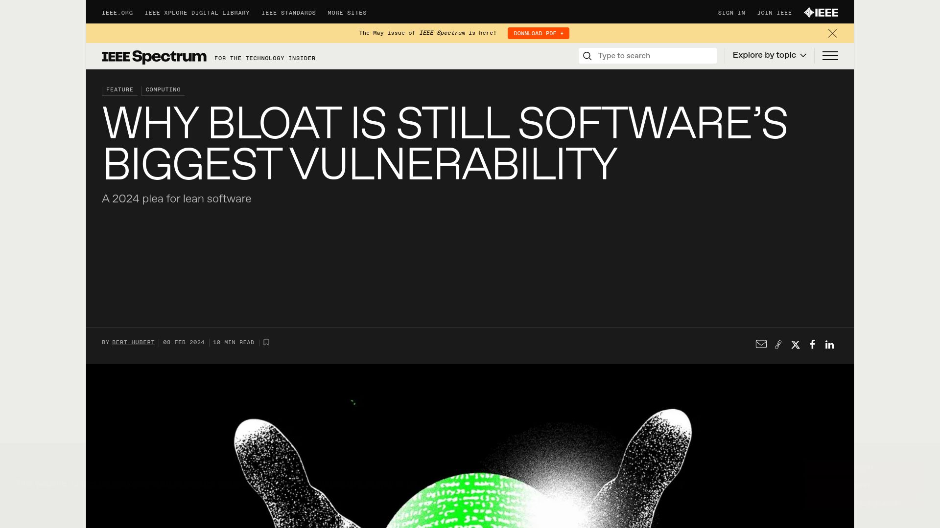 Screenshot of spectrum.ieee.org: Bloat is still software's biggest vulnerability (2024)