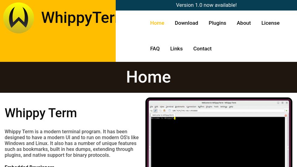 Screenshot of whippyterm.com: Show HN: Whippy Term - GUI terminal for embedded development (Linux and Windows)