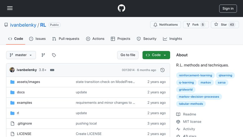 Screenshot of github.com: Sutton and Barto book implementation