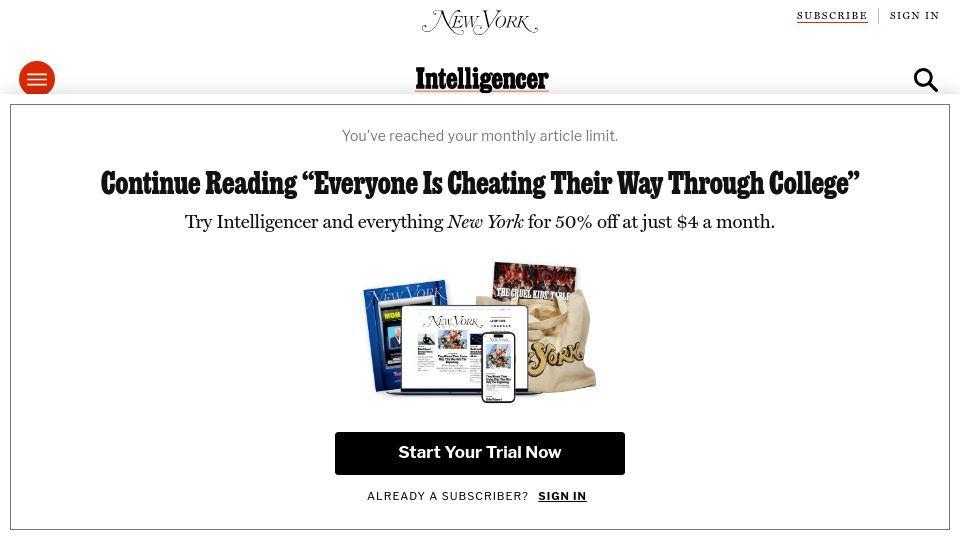 Screenshot of nymag.com: Everyone Is Cheating Their Way Through College