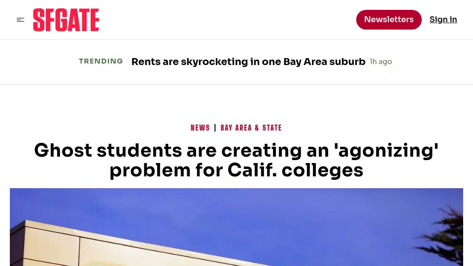 Screenshot of sfgate.com: Ghost students are creating problems for California colleges