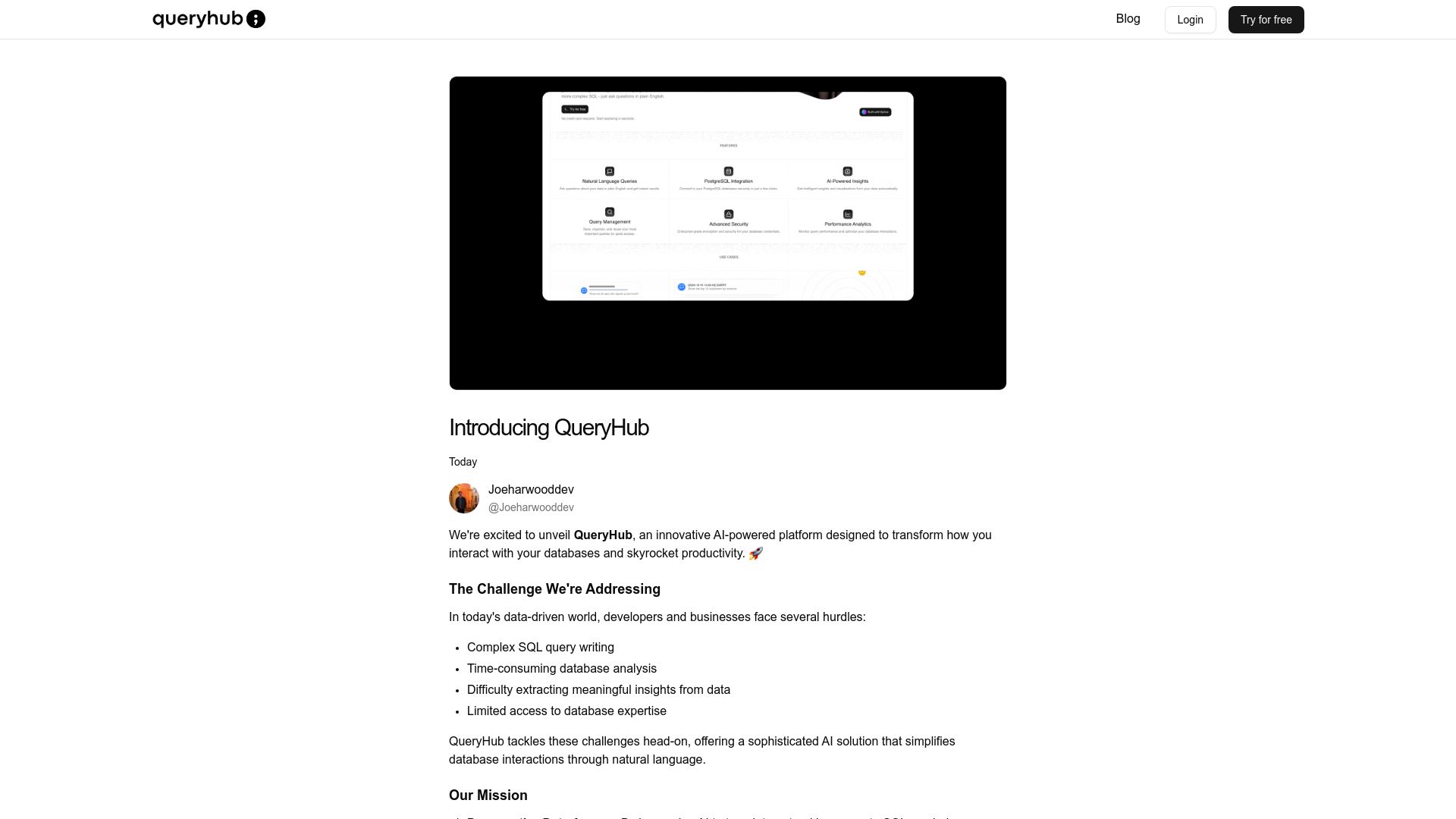 Screenshot of queryhub.ai: QueryHub
