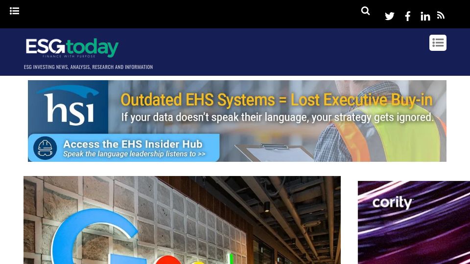 Screenshot of esgtoday.com: Google to back three new nuclear projects