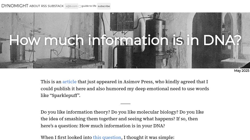 Screenshot of dynomight.net: DNA is maybe 60-750MB of data