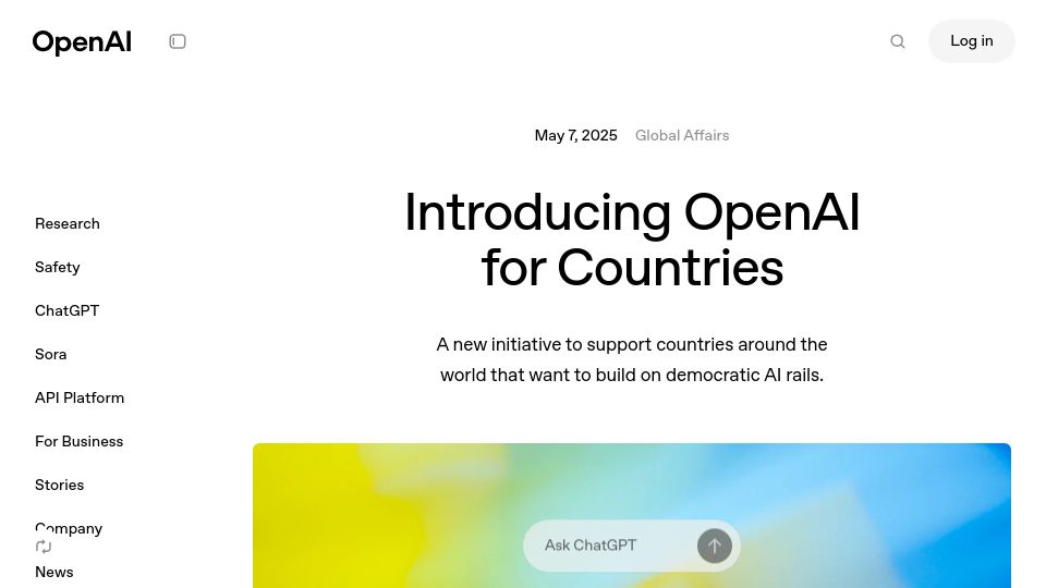 Screenshot of openai.com: OpenAI for Countries