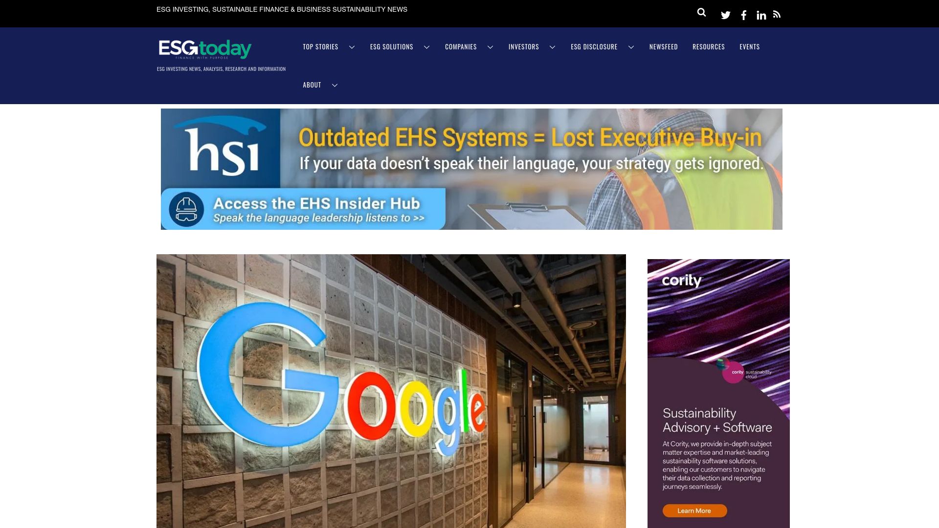 Screenshot of esgtoday.com: Google to back three new nuclear projects