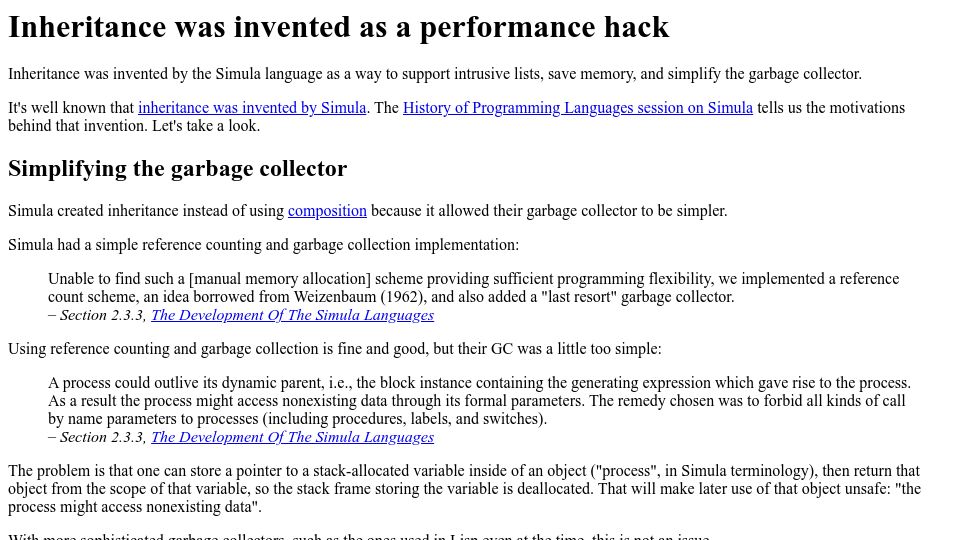 Screenshot of catern.com: Inheritance was invented as a performance hack (2021)