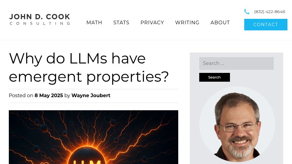 Screenshot of johndcook.com: Why do LLMs have emergent properties?