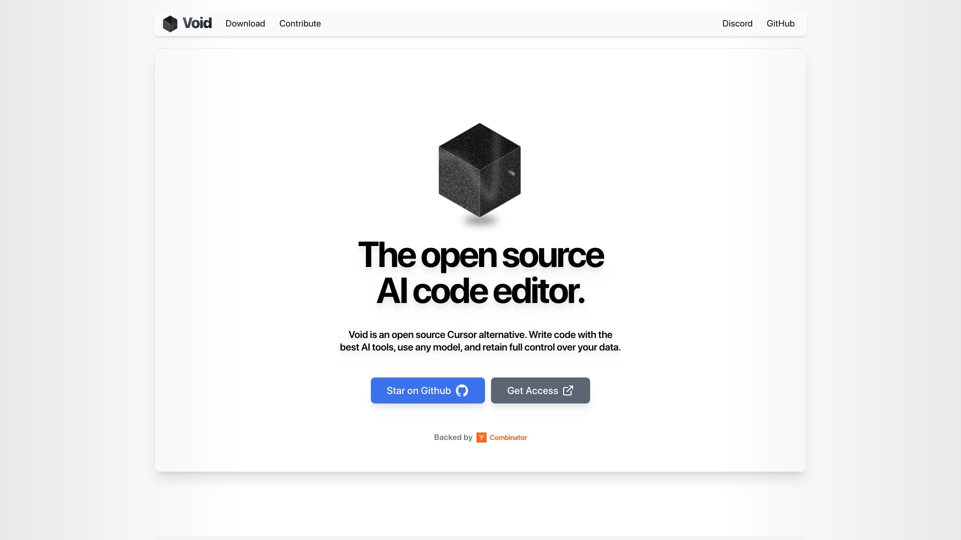 Screenshot of github.com: Void: Open-source Cursor alternative