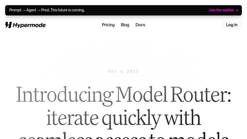 Screenshot of hypermode.com: Hypermode Model Router Preview – OpenRouter Alternative