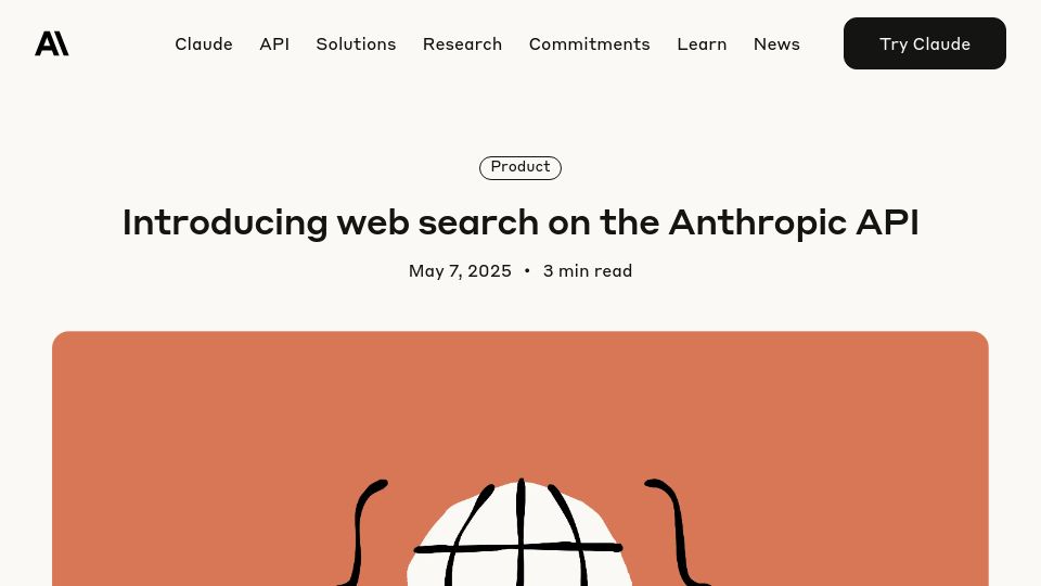 Screenshot of anthropic.com: Web search on the Anthropic API