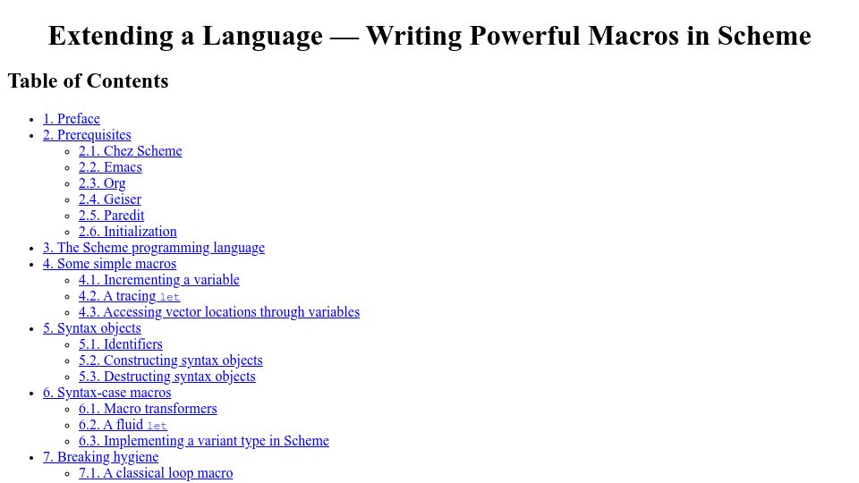 Screenshot of mnieper.github.io: Extending a Language – Writing Powerful Macros in Scheme
