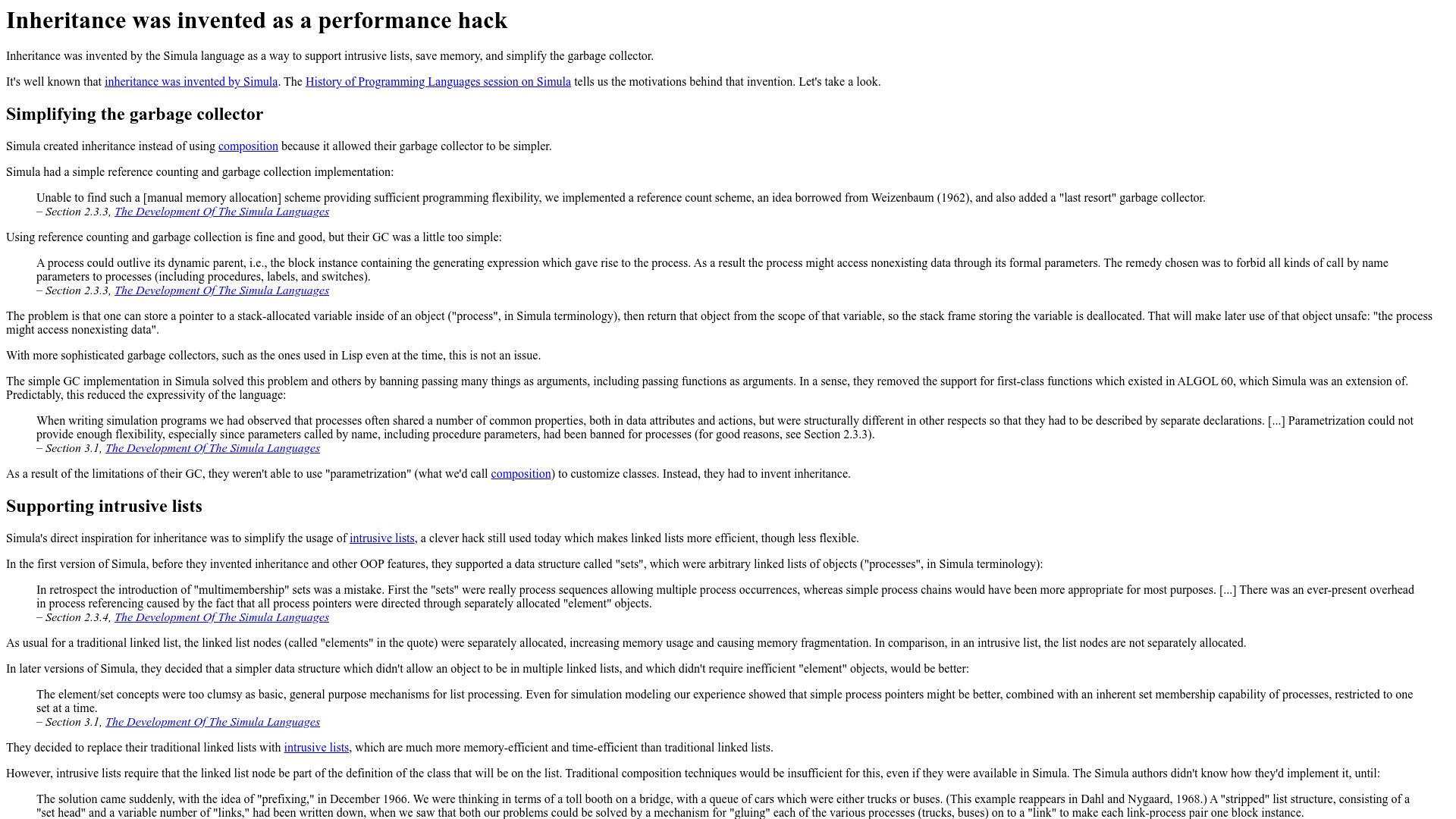 Screenshot of catern.com: Inheritance was invented as a performance hack (2021)