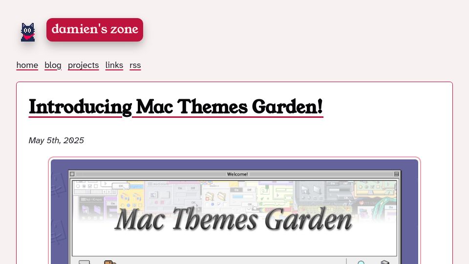 Screenshot of damien.zone: Mac Themes Garden