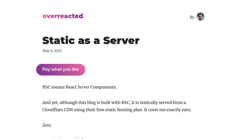 Screenshot of overreacted.io: Static as a Server