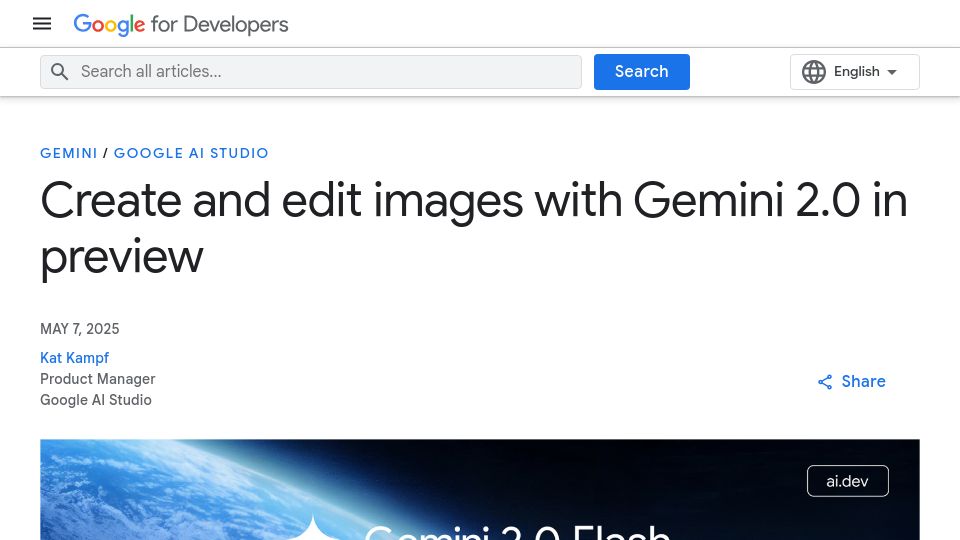 Screenshot of developers.googleblog.com: Create and edit images with Gemini 2.0 in preview