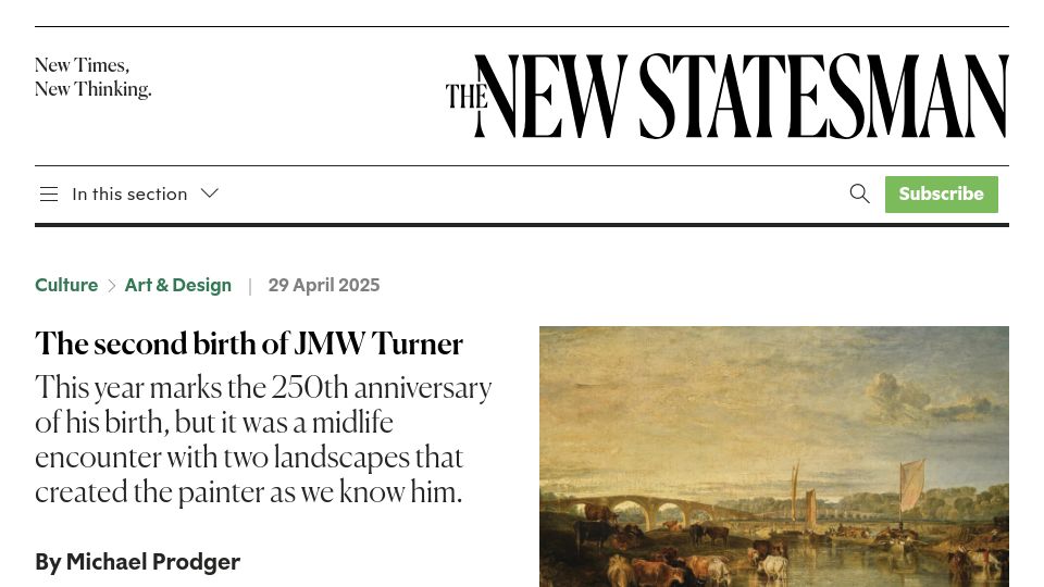 Screenshot of newstatesman.com: The second birth of JMW Turner