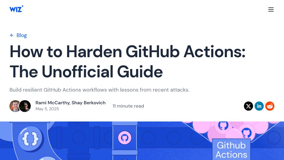 Screenshot of wiz.io: How to harden GitHub Actions