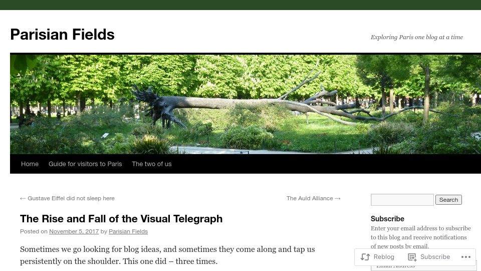 Screenshot of parisianfields.com: The Rise and Fall of the Visual Telegraph (2017)