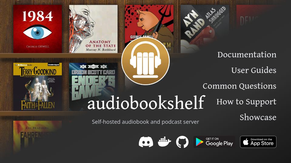 Screenshot of audiobookshelf.org: Audiobookshelf: Self-hosted audiobook and podcast server