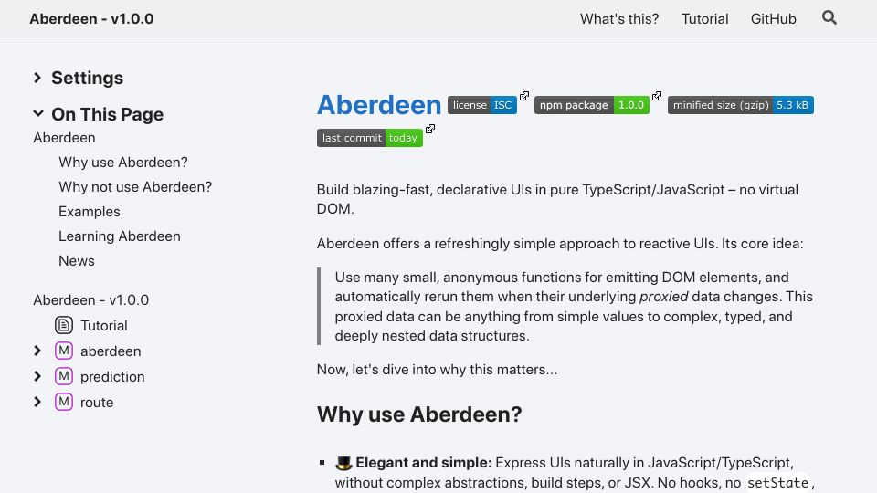 Screenshot of aberdeenjs.org: Show HN: Aberdeen – An elegant approach to reactive UIs
