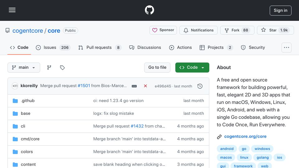 Screenshot of github.com: Cogentcore: Open-source framework for building multi-platform apps with Go