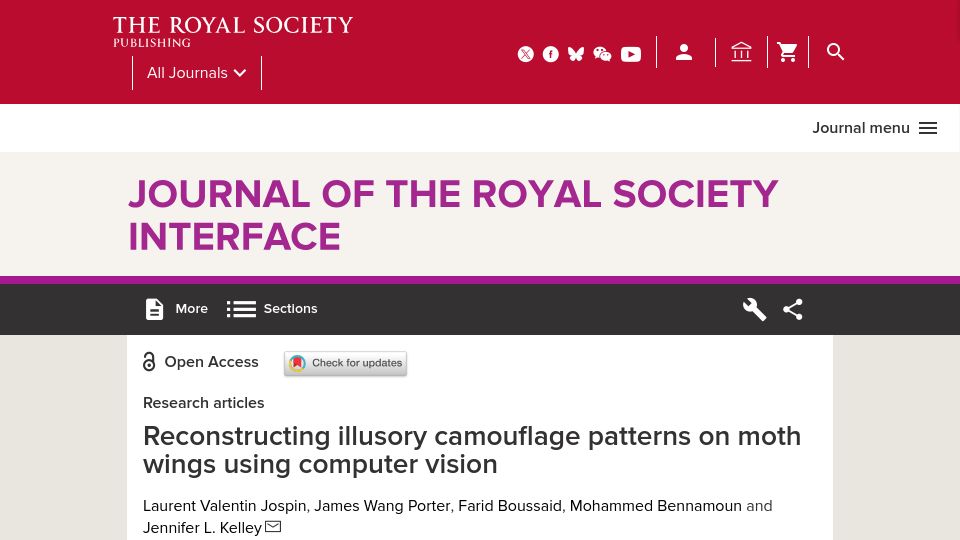 Screenshot of royalsocietypublishing.org: Reconstructing illusory camouflage patterns on moth wings using computer vision