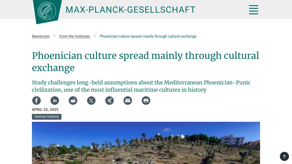 Screenshot of mpg.de: Phoenician culture spread mainly through cultural exchange